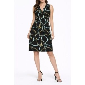 Banana‎ Boat Equestrian Horse Bit Chain Print Dress Black Derby Preppy Shift AOP